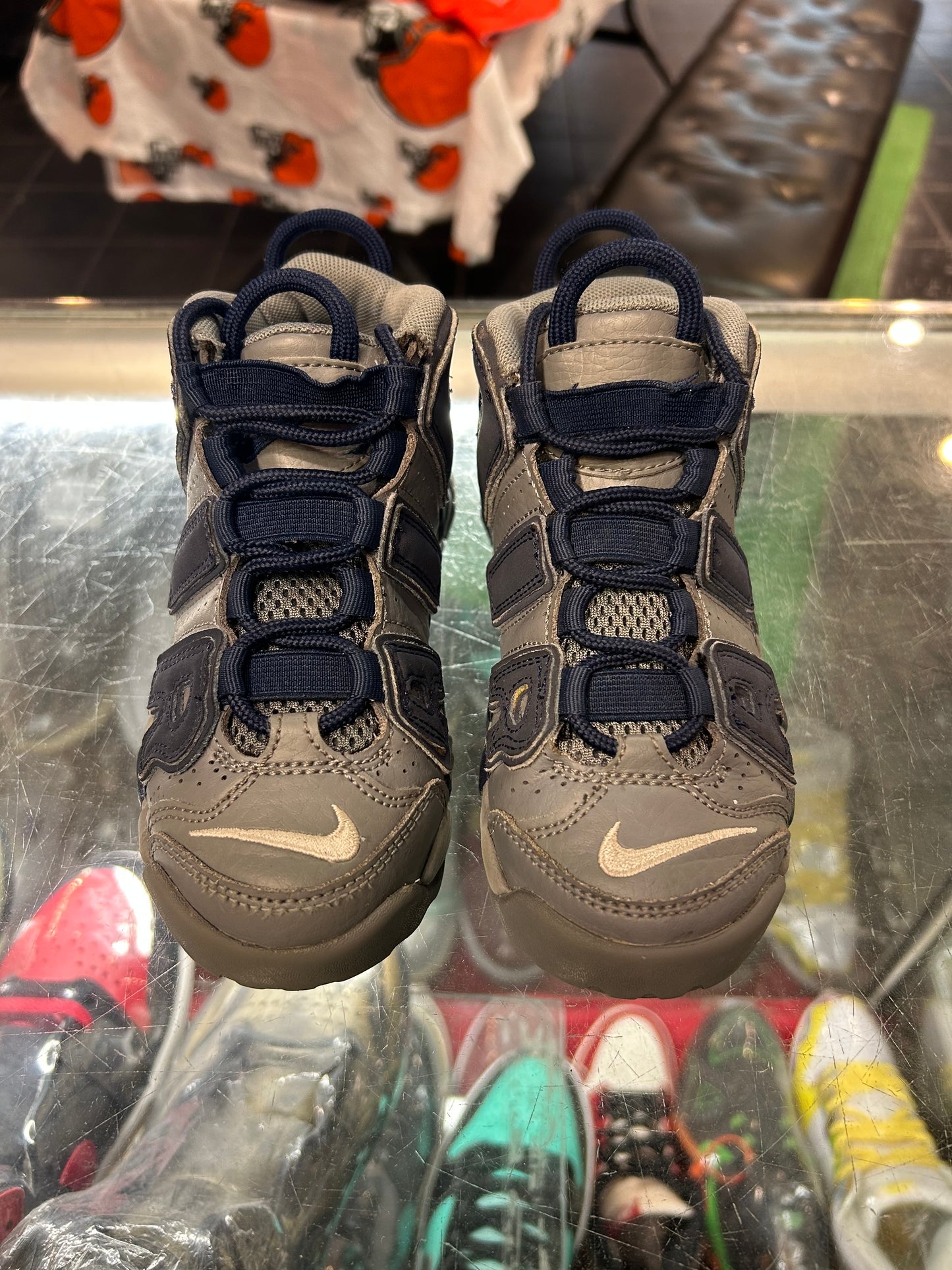 Kids Nike Uptempo Grey/Navy Size 12c