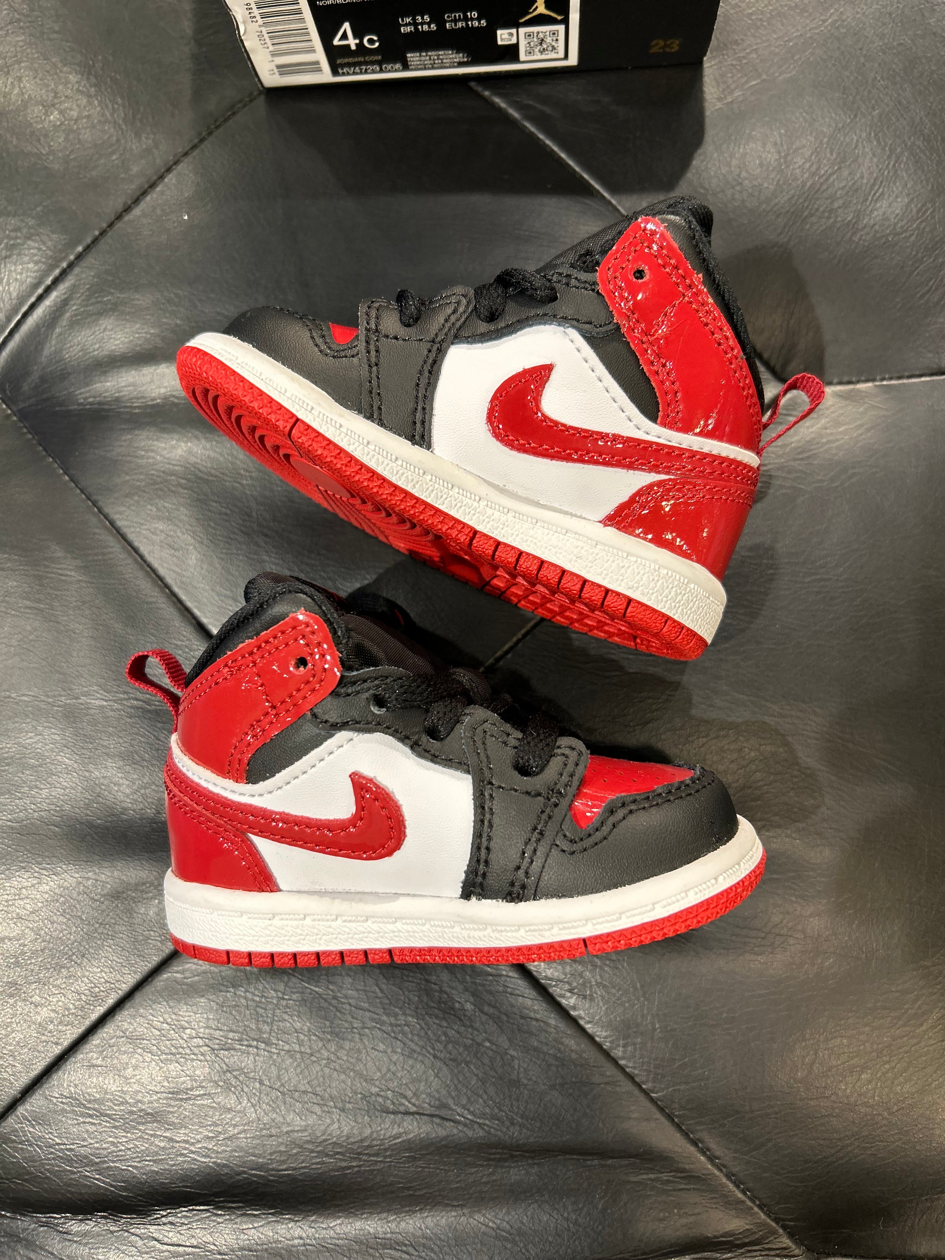 Nike Air Jordan 1 Mid SE Patent Bred Toe size 4c