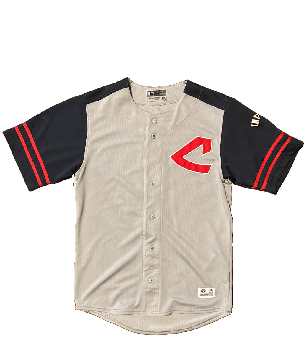 Cleveland Indians Jersey M True Fan Gray Navy C Logo Indians Guardians MLB