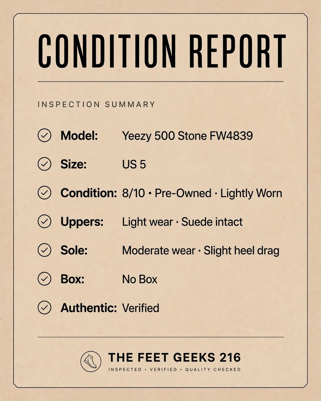 Adidas Yeezy 500 Stone FW4839 Size 5 Lightly Worn Authentic No Box