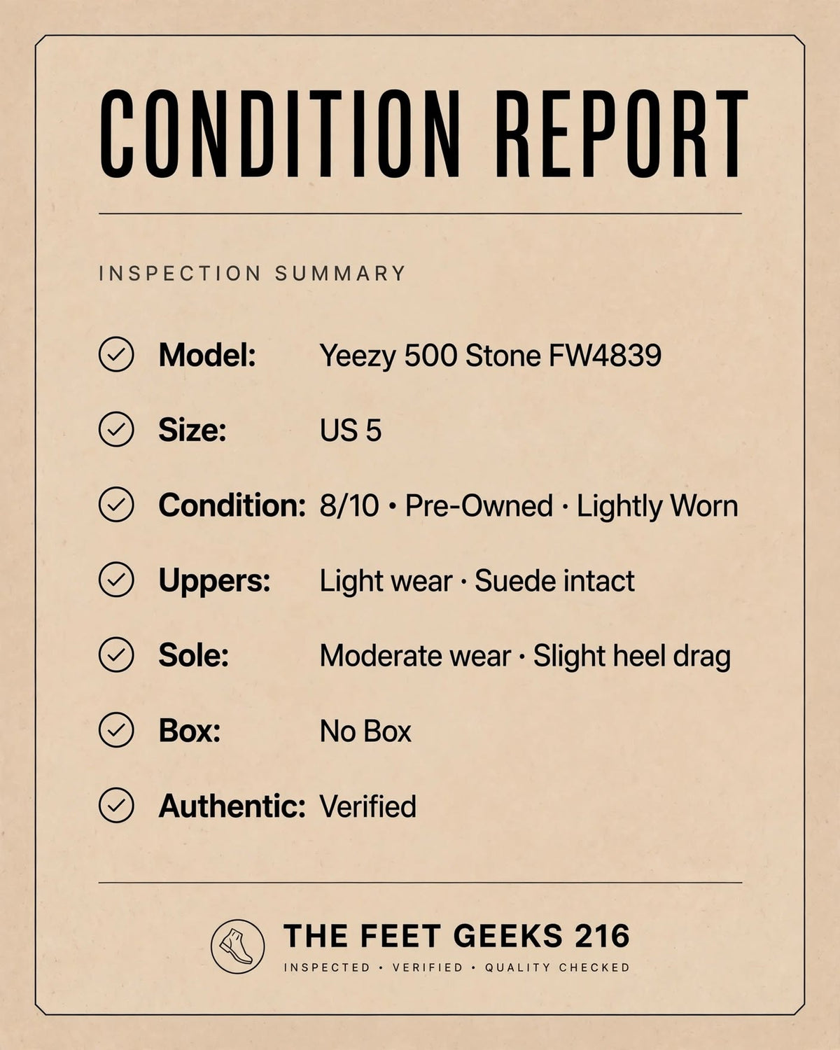 Adidas Yeezy 500 Stone FW4839 Size 5 Lightly Worn Authentic No Box
