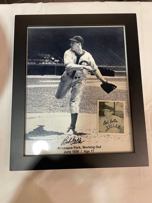 Vintage Cleveland Indians Bob Feller Signed Photo and Card