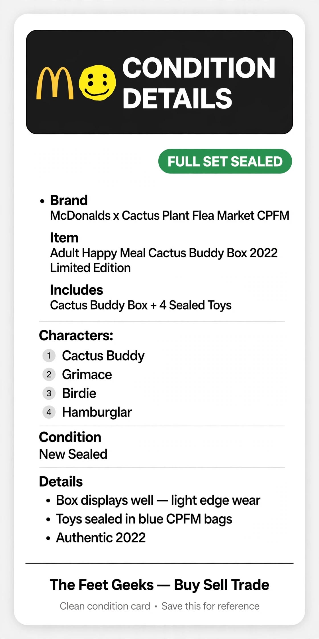 McDonalds Cactus Plant Flea Market FULL SET Box + 4 Toys Sealed CPFM 2022