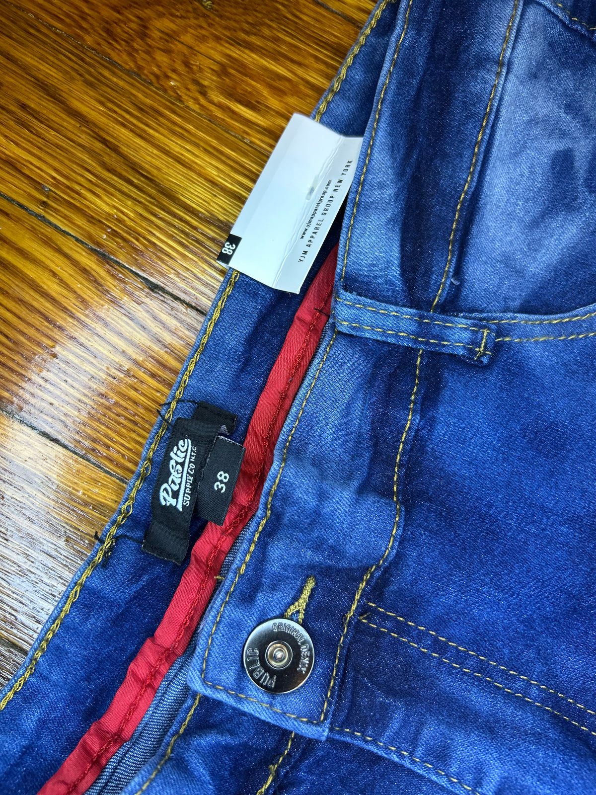 Public Supply Co. NYC Mens Jean Shorts Size 38 Distressed Patchwork Stretch Denim NWT