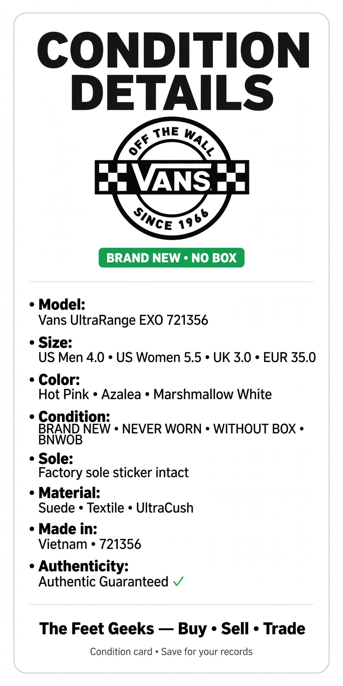 Vans UltraRange EXO 721356 Hot Pink Womens 5.5 Mens 4 BRAND NEW No Box