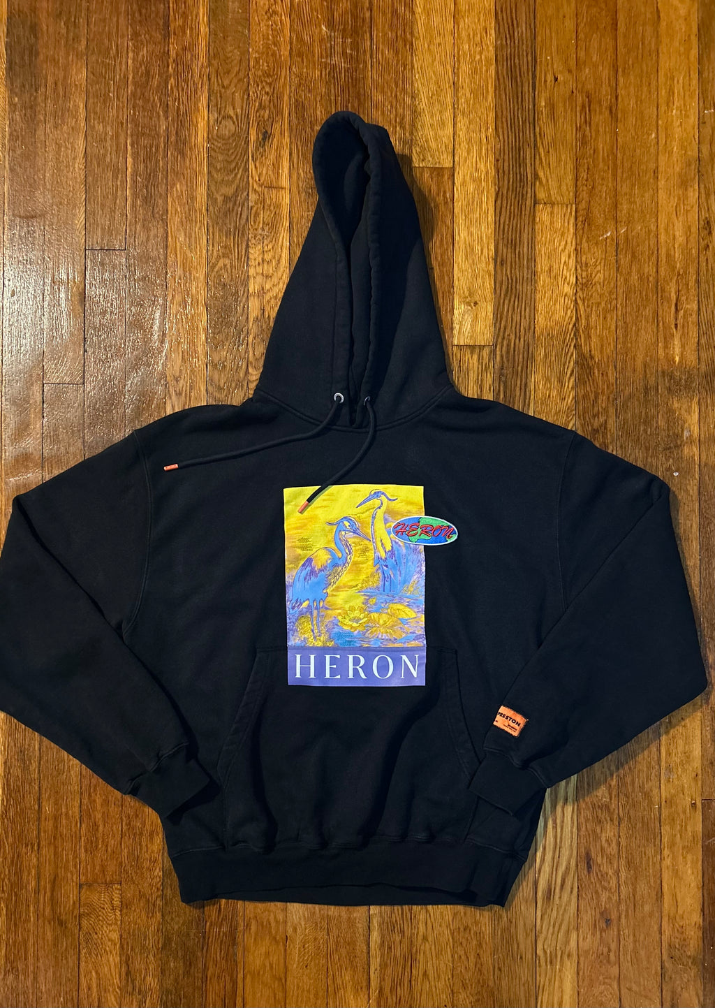 Heron Preston Black Heron Graphic Hoodie and Cyrillic СТИЛЬ Logo Sweatpants Set Size XL HMCH024 Orange Tab Authentic