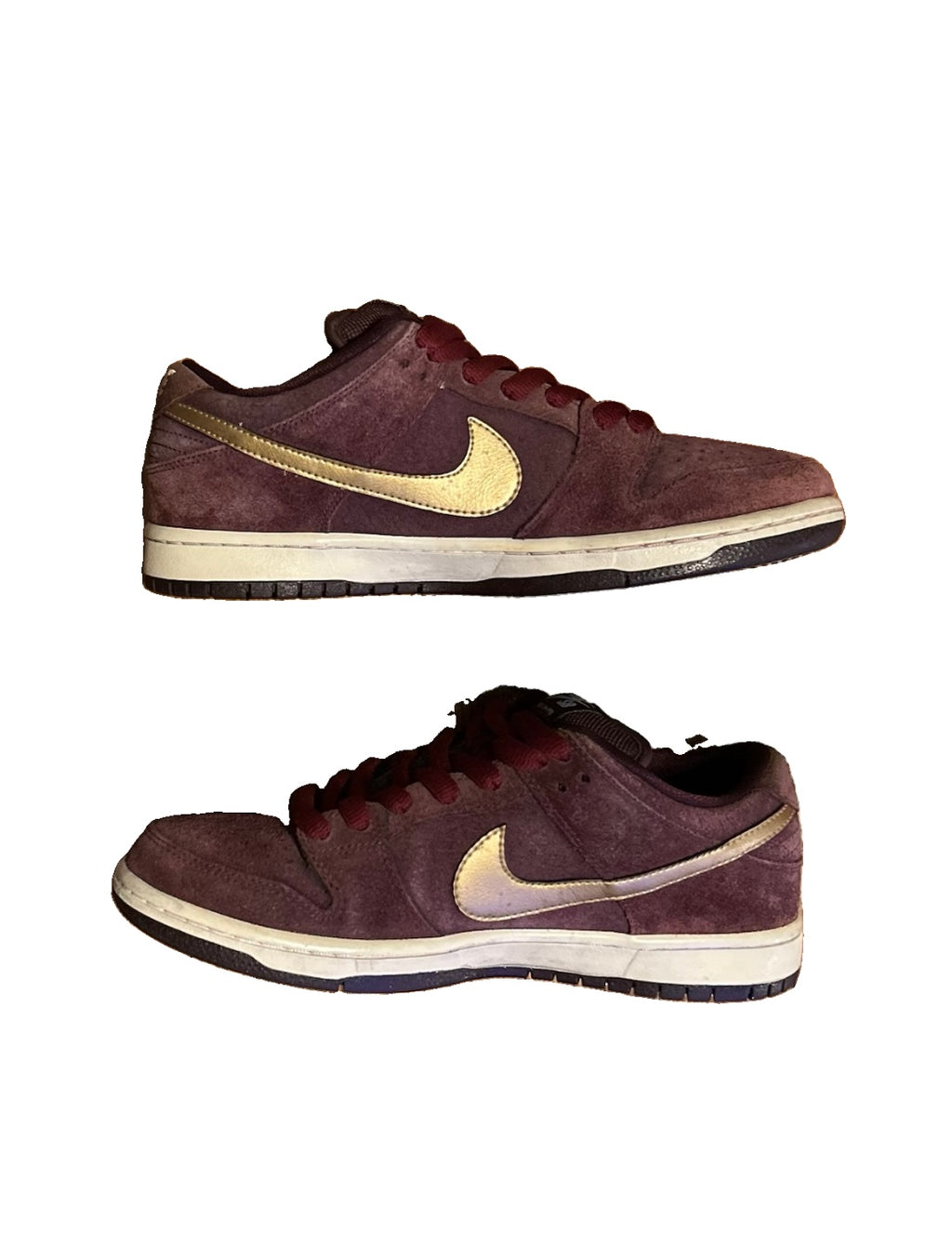 Nike SB Dunk Low Pro Deep Burgundy Metallic Gold 304292-600 Size 8 Used Good Condition No Box 2011