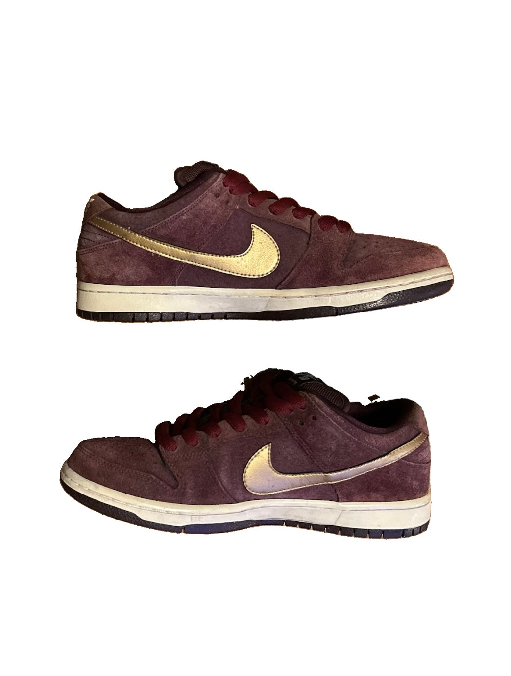 Nike SB Dunk Low Pro Deep Burgundy Metallic Gold 304292-600 Size 8 Used Good Condition No Box 2011