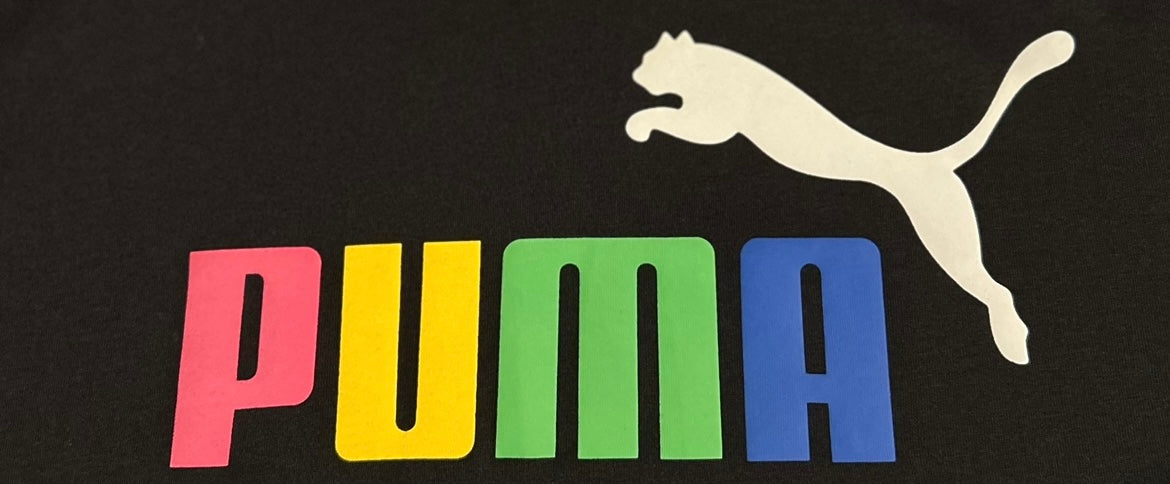 Puma Rainbow Logo T-Shirt Black Multicolor PUMA Letters White Cat XL New Without Tags