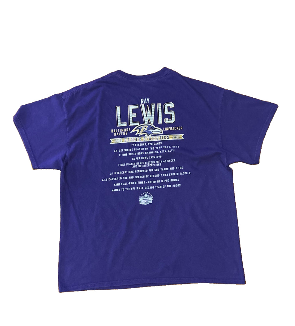 Baltimore Ravens Ray Lewis #52 Pro Football Hall Of Fame Class Of 2018 T-Shirt XL Purple Career Stats 1996-2012 NFL