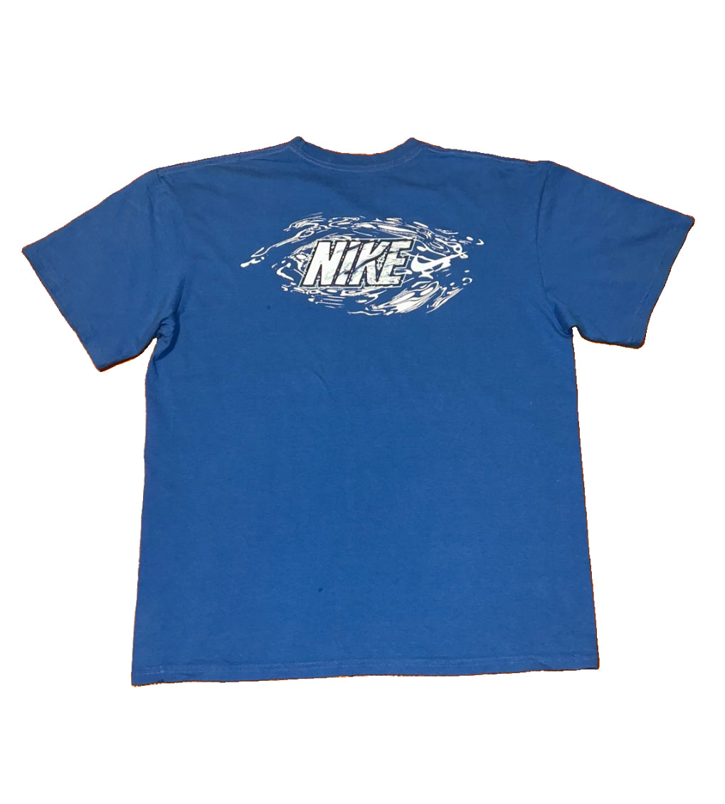 Nike Swim T-Shirt Mens XL Blue Short Sleeve Center Swoosh Logo Graphic Back Hit 100% Cotton