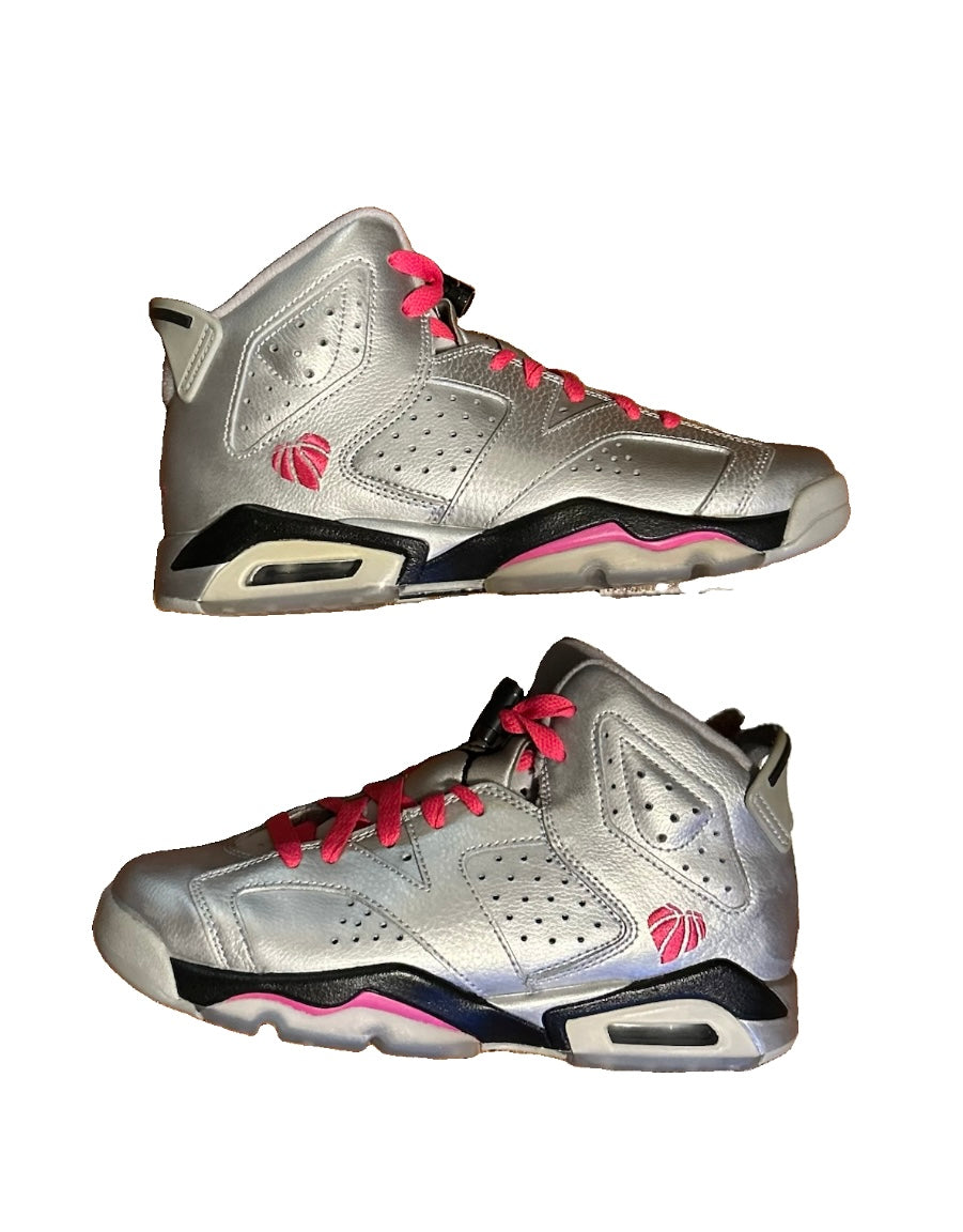 Air Jordan 6 Retro Valentine's Day GS Metallic Silver Vivid Pink 543390-009 5Y New No Box