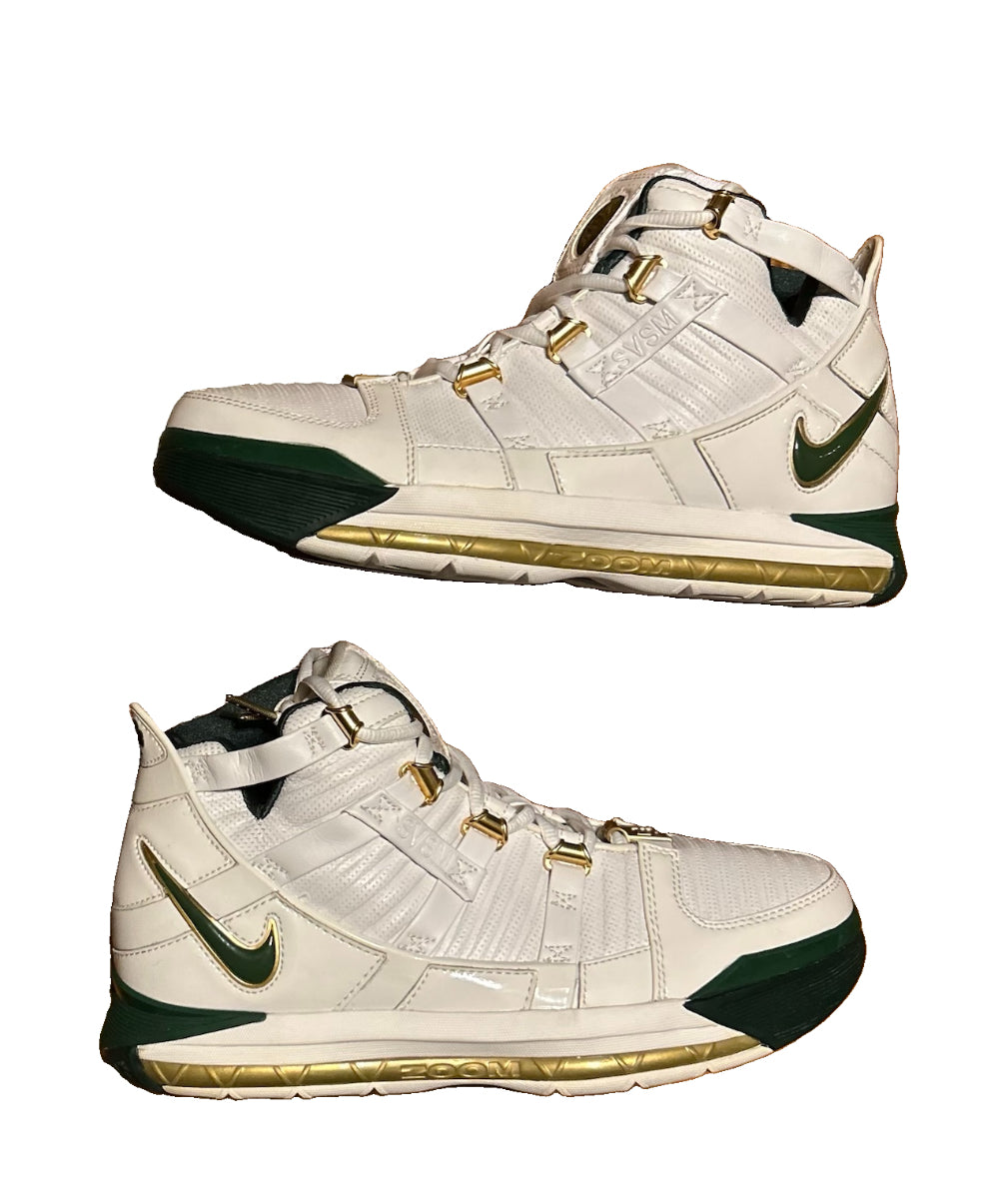 Nike LeBron 3 SVSM Home St Vincent St Mary AO2434-102 Size 9 White Green Gold