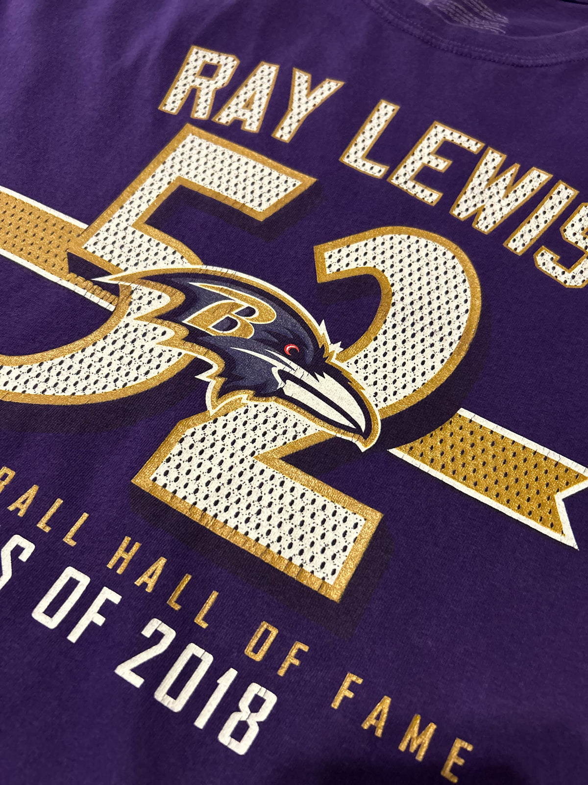 Baltimore Ravens Ray Lewis #52 Pro Football Hall Of Fame Class Of 2018 T-Shirt XL Purple Career Stats 1996-2012 NFL