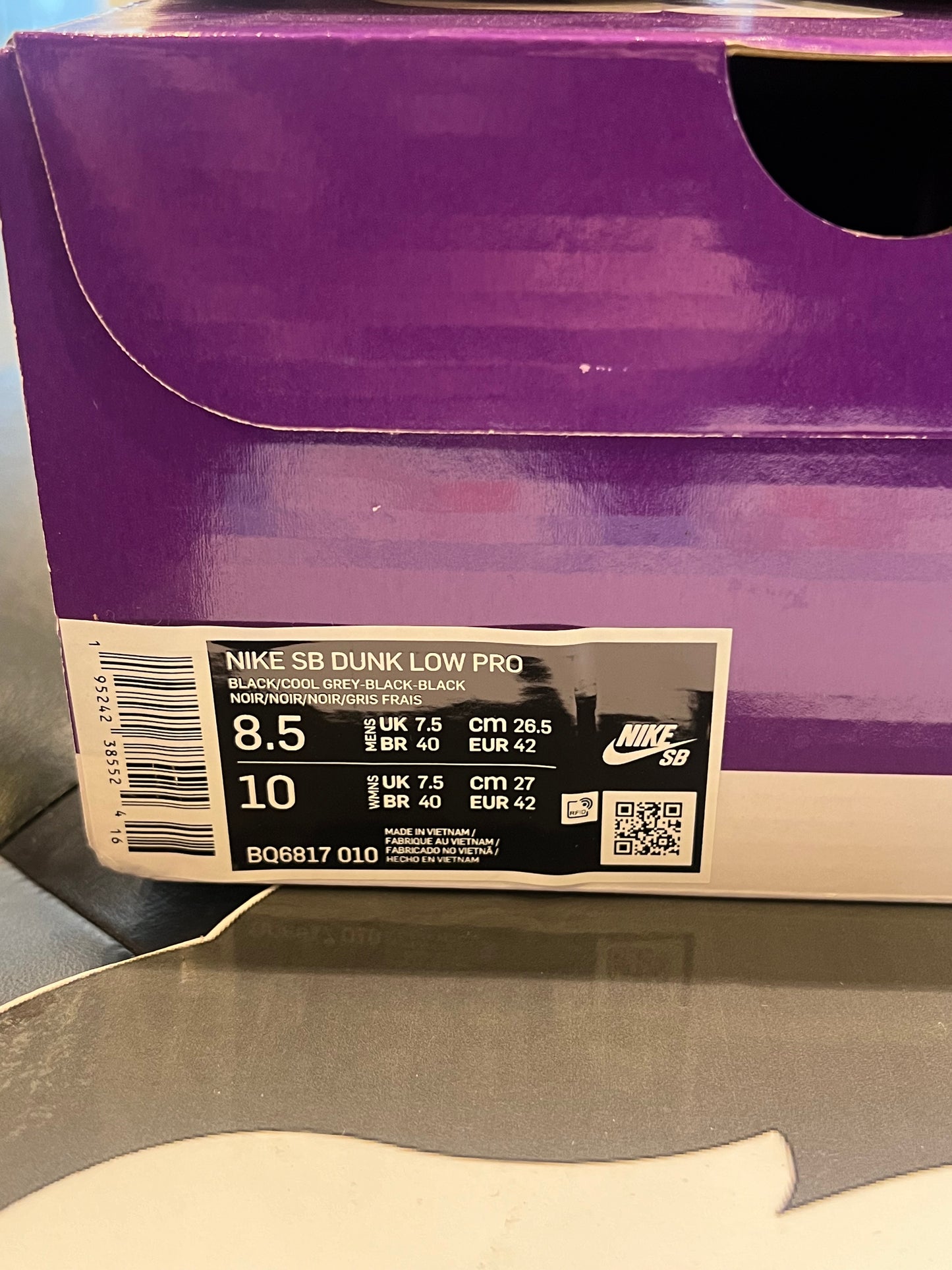 Men’s Nike SB Dunk Low Black Fog Brand New