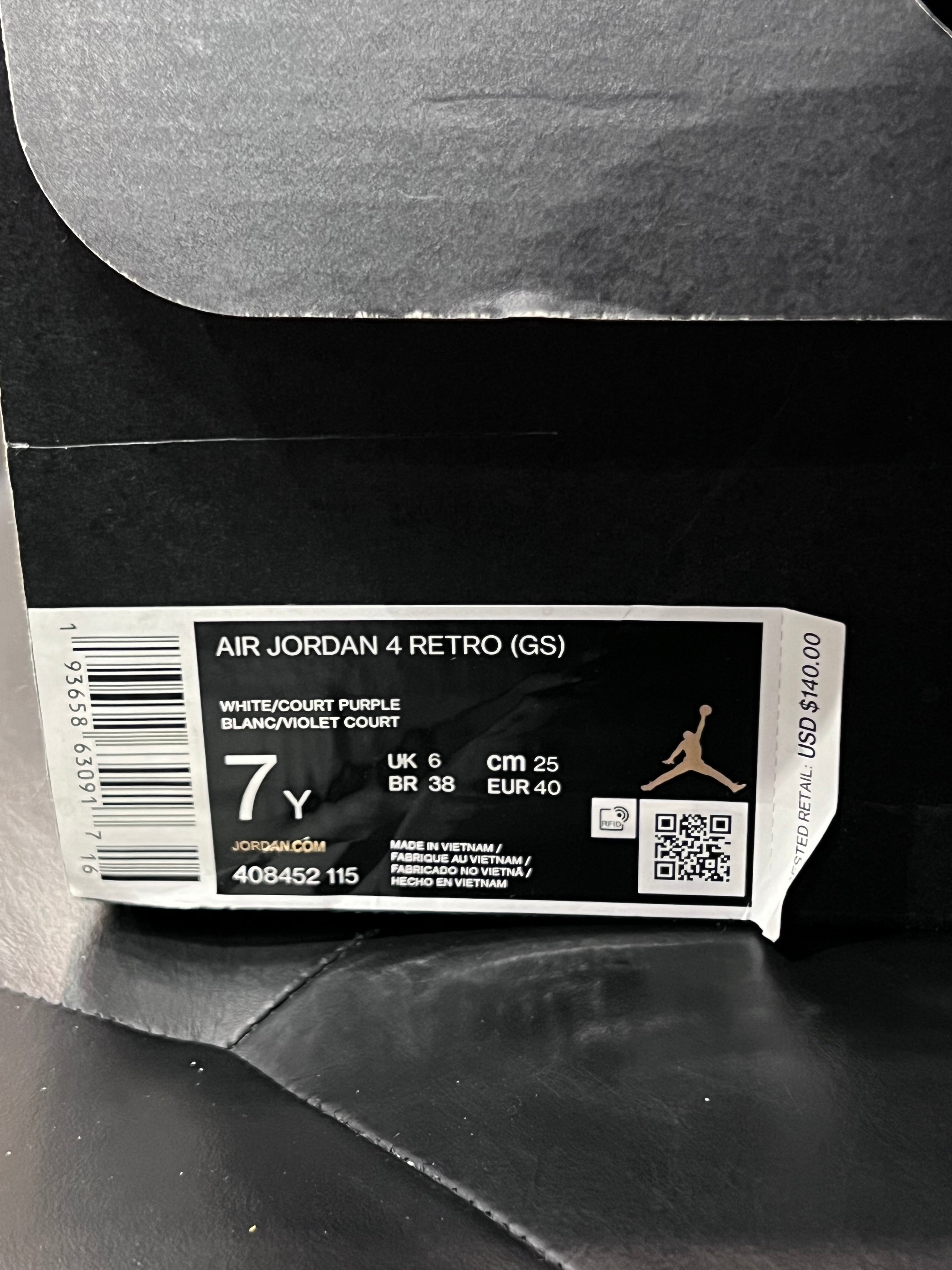 Gradeschool Air Jordan 4 Metallic Purple Size 7y Shoes