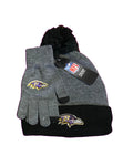 Baltimore Ravens Knit Hat Gloves Box Set NFL Team Apparel JCMD680F Gray Black OSFM NWT