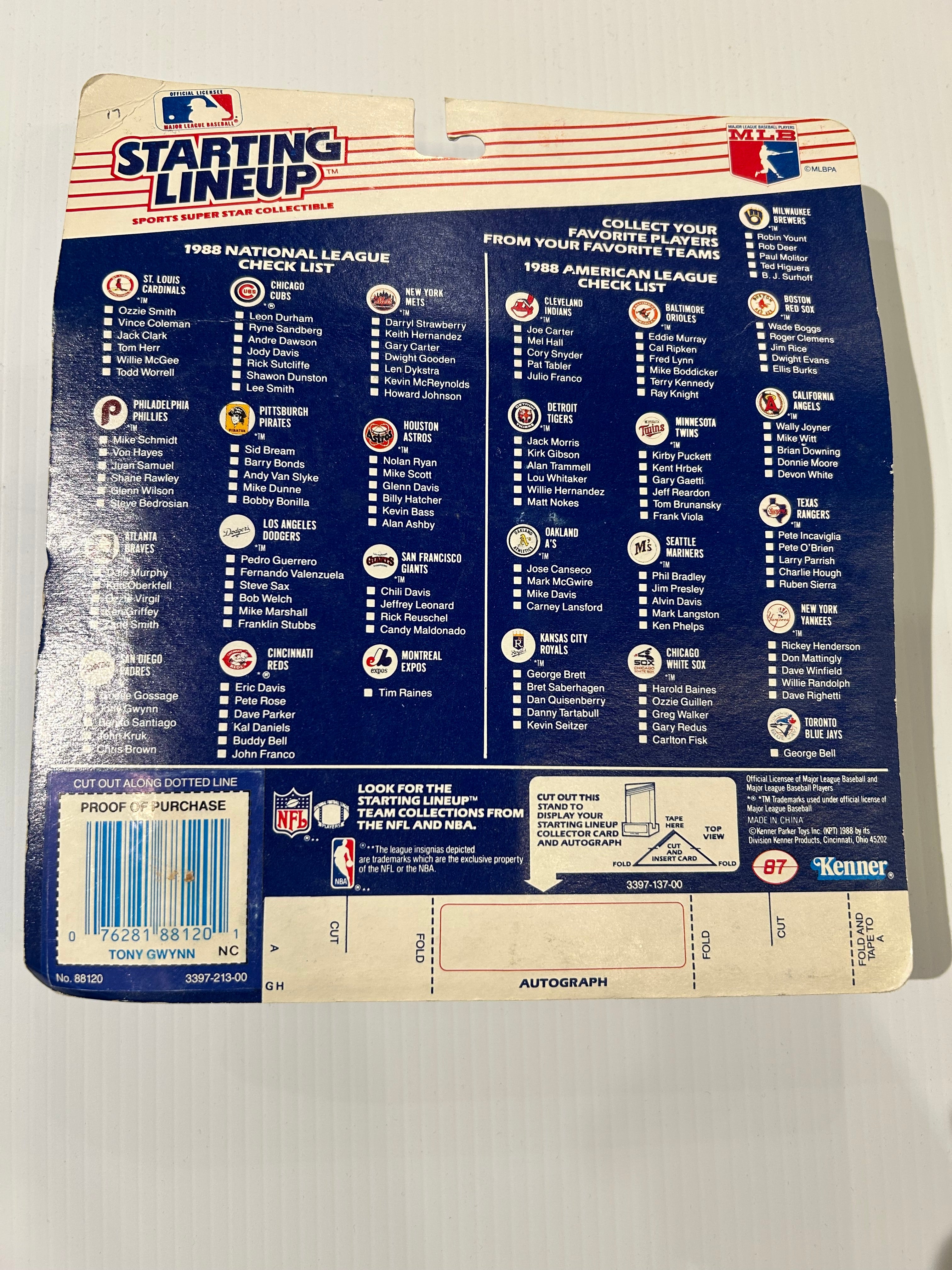 1988 Starting Line Up San Diego Padres Tony Gwynn