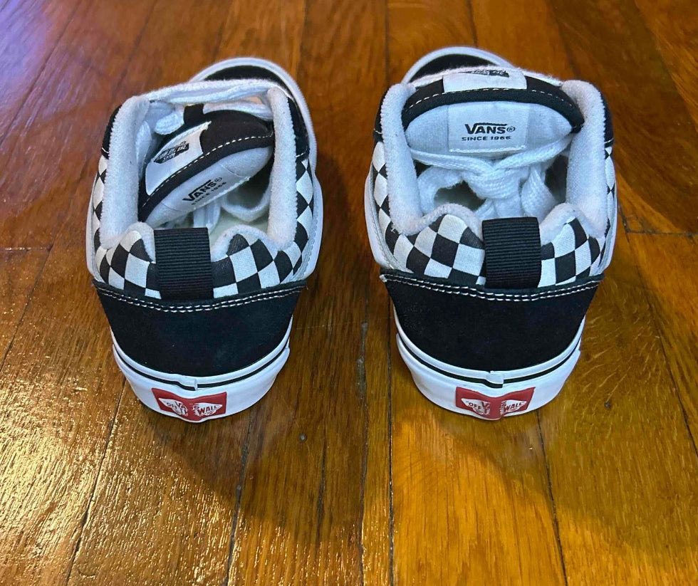 Vans Knu Skool Checkerboard Shoes Youth 3.5 Black White Old Skool Kids Sneakers