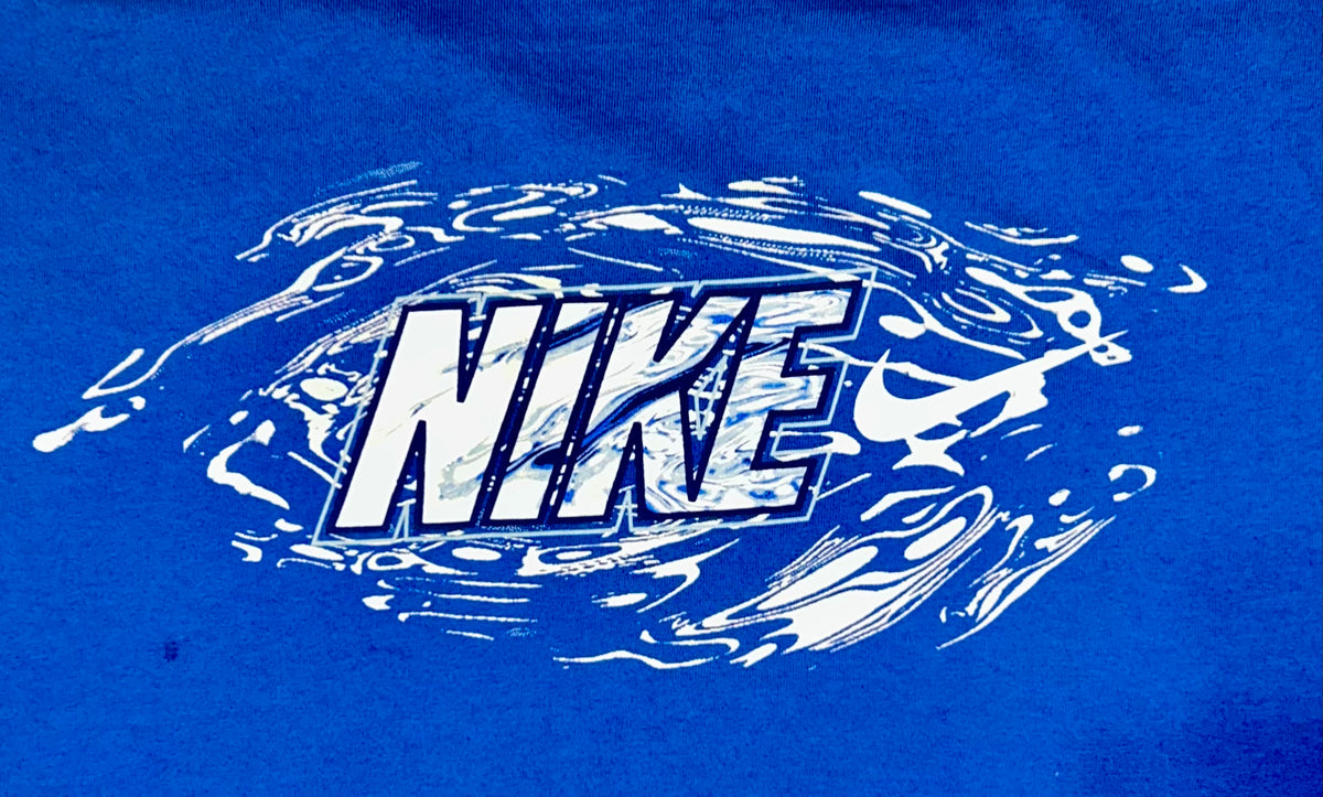 Nike Swim T-Shirt Mens XL Blue Short Sleeve Center Swoosh Logo Graphic Back Hit 100% Cotton