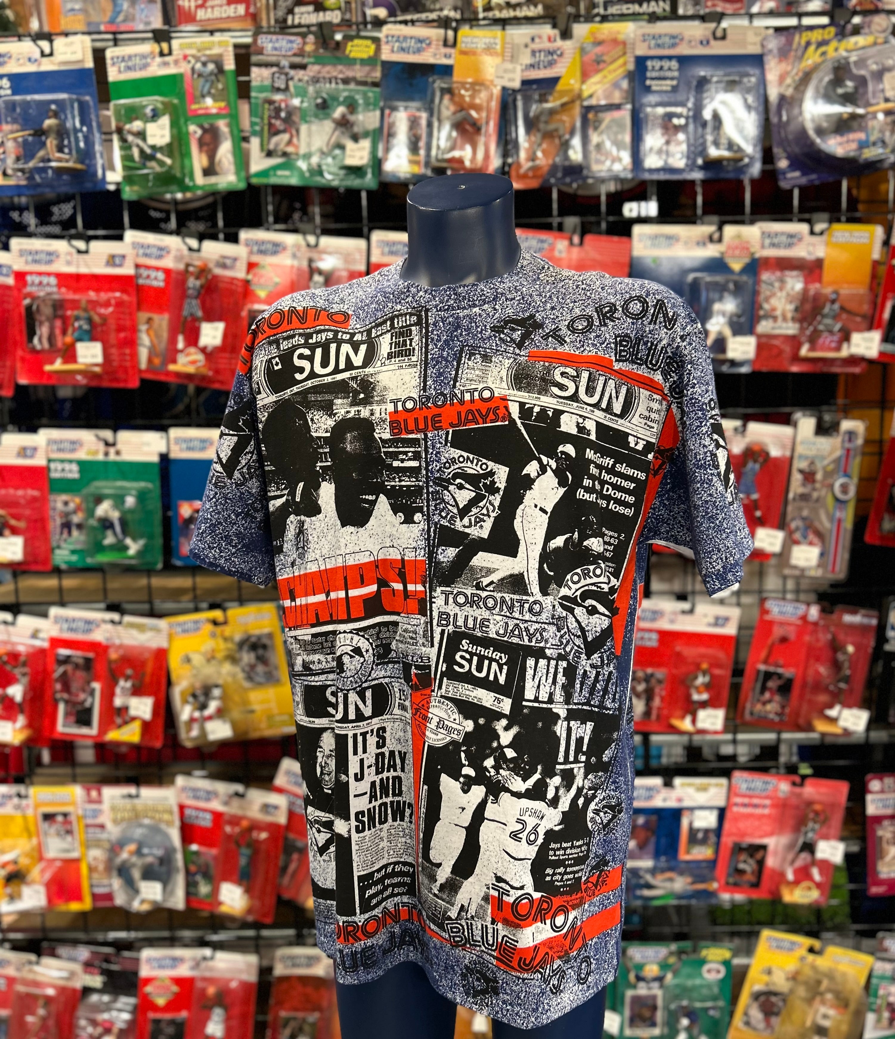 Vintage Front Pages MLB Toronto Blue Jay's Newspaper Print T-shirt Size XL Men's