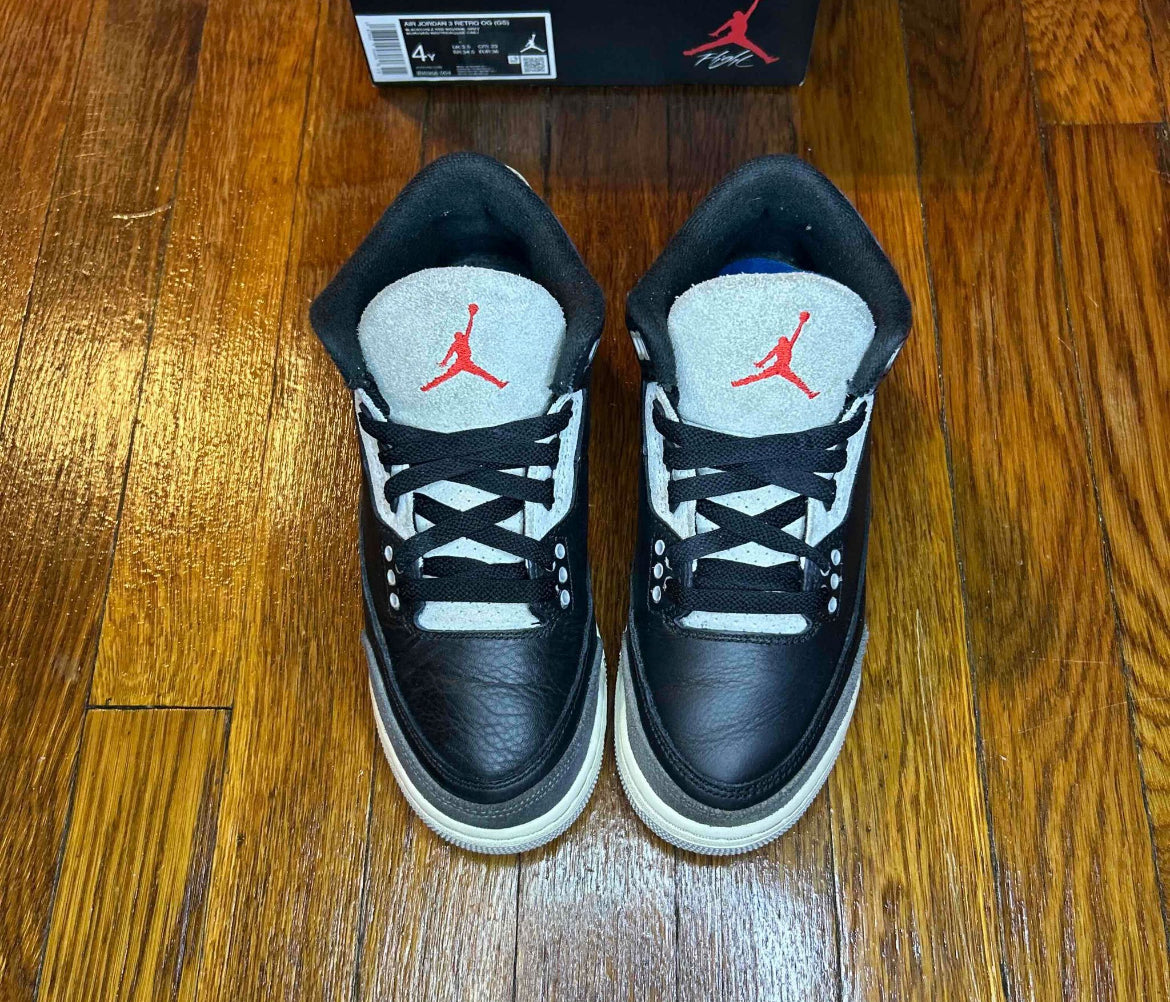 Air Jordan 3 Retro OG GS Rare Air Black Blue Cement Grey IB8968-004 Size 4Y