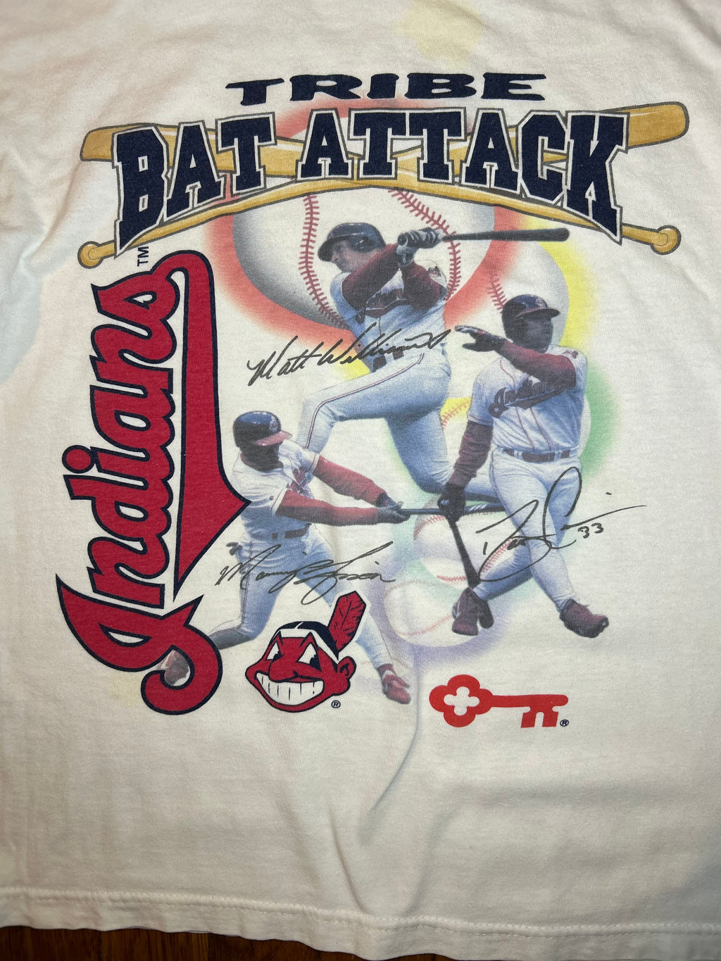 Cleveland Indians Tribe Bat Attack T-Shirt L Albert Belle Manny Ramirez Matt Williams Chief Wahoo KeyBank Promo CSA Sportswear Vintage 1997