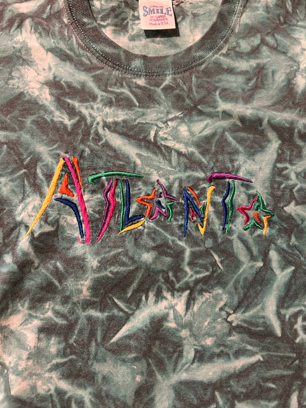 Atlanta Tye Dye Souvenir Embroidered 1990s Vintage Carolina Smile T Shirt Size XL