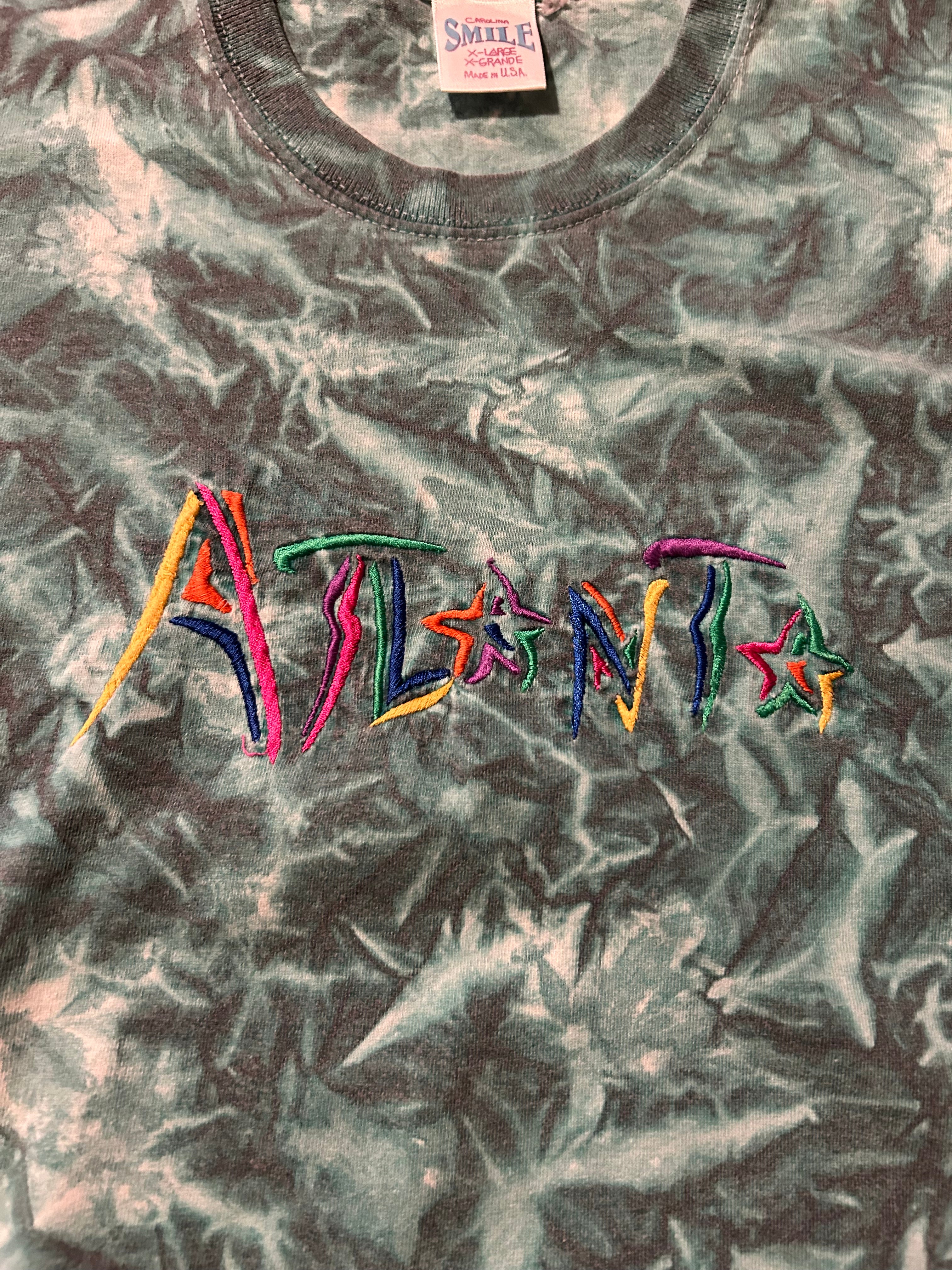 Atlanta Tye Dye Souvenir Embroidered 1990s Vintage Carolina Smile T Shirt Size XL