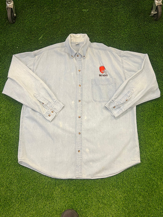 Vintage Cleveland Browns Denim Button Up Size XL