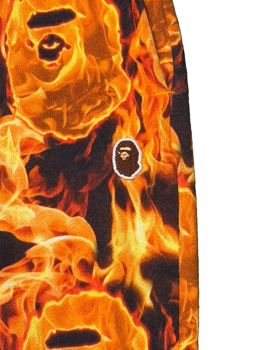 A Bathing Ape Bape Flame Sweat Shorts XL Ape Head All Over Print Orange Black