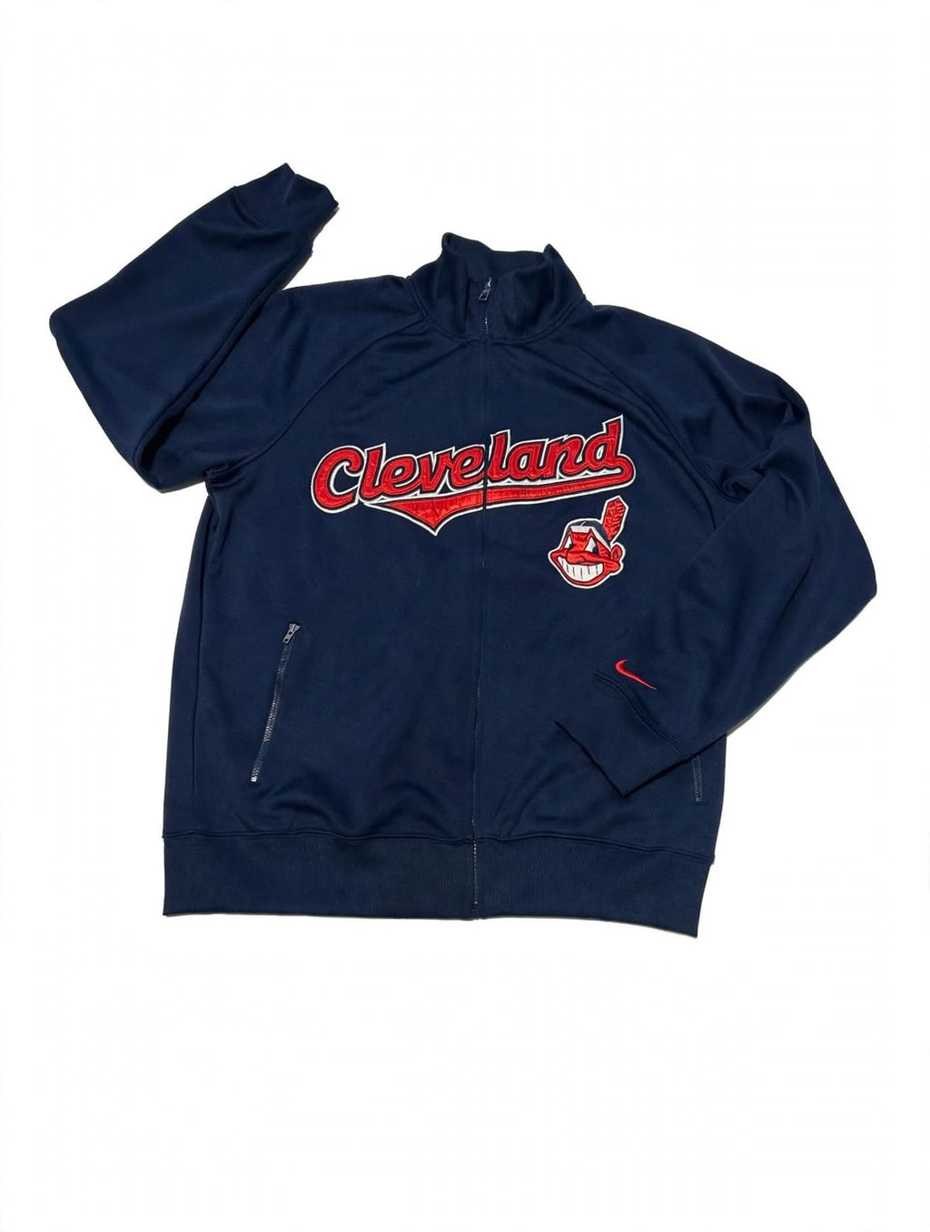 Nike Cleveland Indians Full Zip Jacket L Chief Wahoo Cleveland Script Navy New