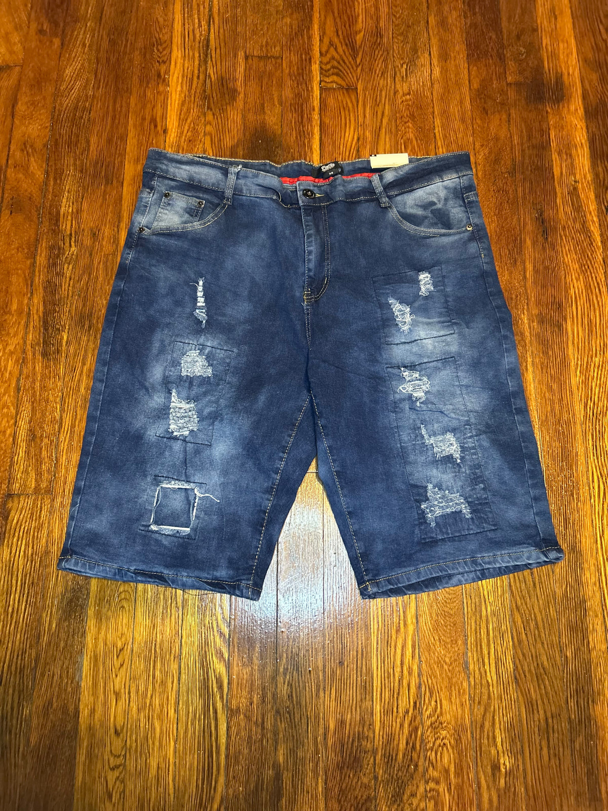 Public Supply Co. NYC Mens Jean Shorts Size 38 Distressed Patchwork Stretch Denim NWT