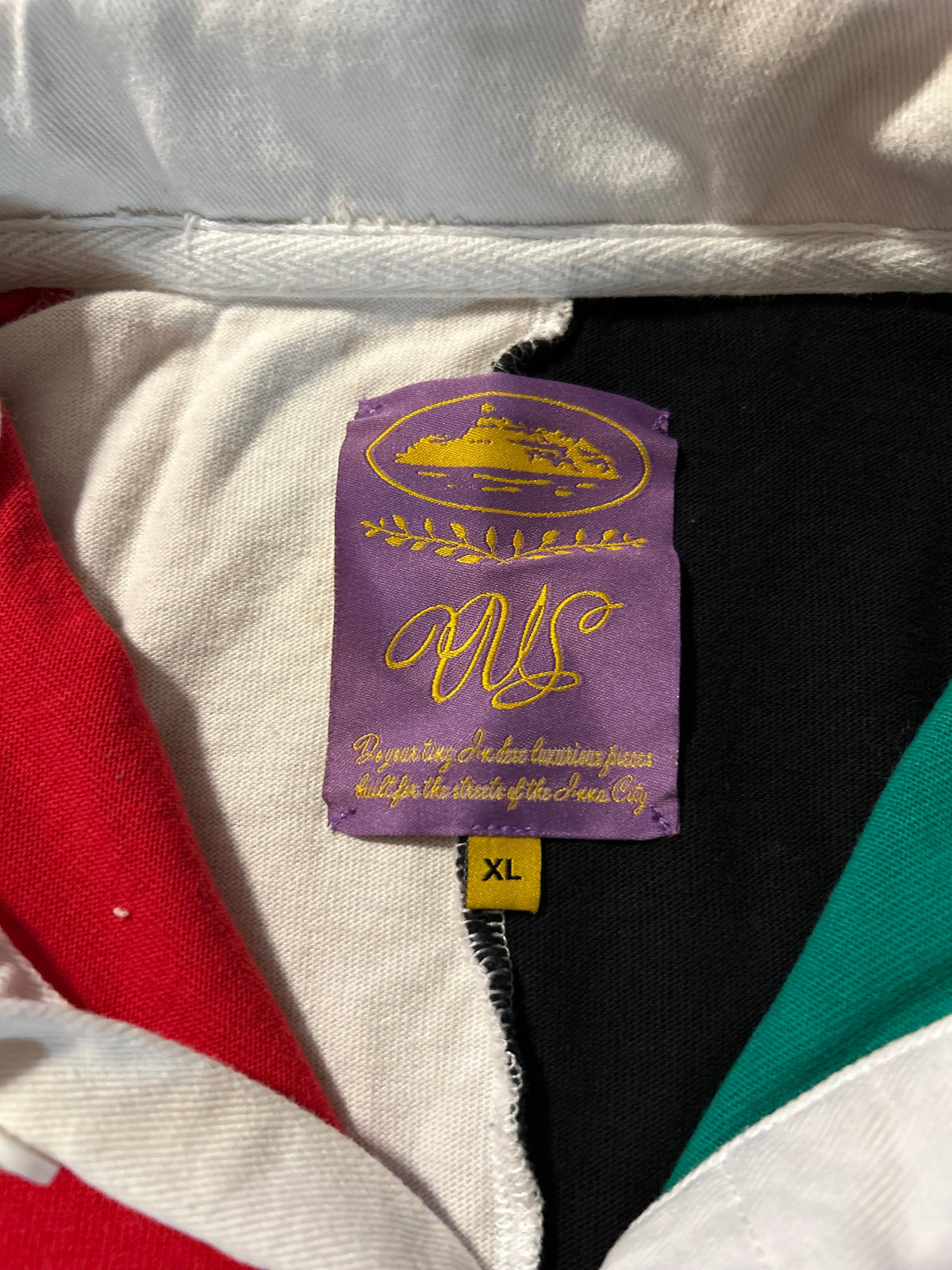 Corteiz C-Star Quad Colour Block Rugby Polo Shirt - Multi (Red / Green / Black / White / Blue) - Size XL - SS23