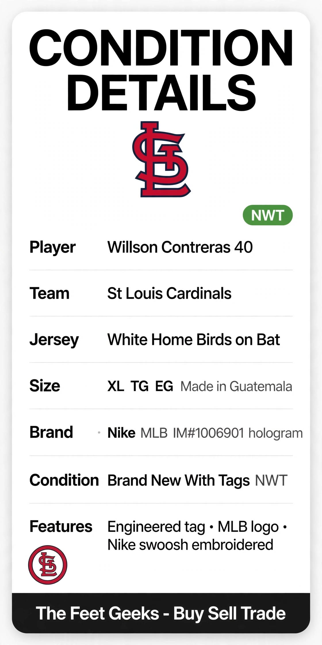 St Louis Cardinals Contreras 40 Jersey White Home XL Nike Home NWT