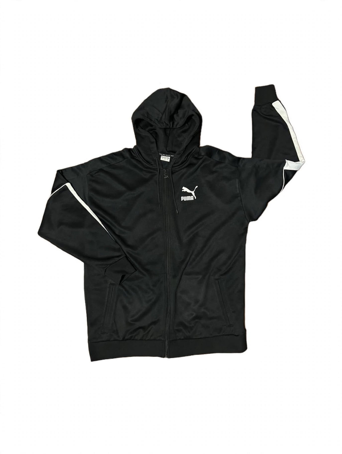 Puma Iconic MCS Tracksuit Mens Set Top XL Pants L Black White Hooded 595300 576376