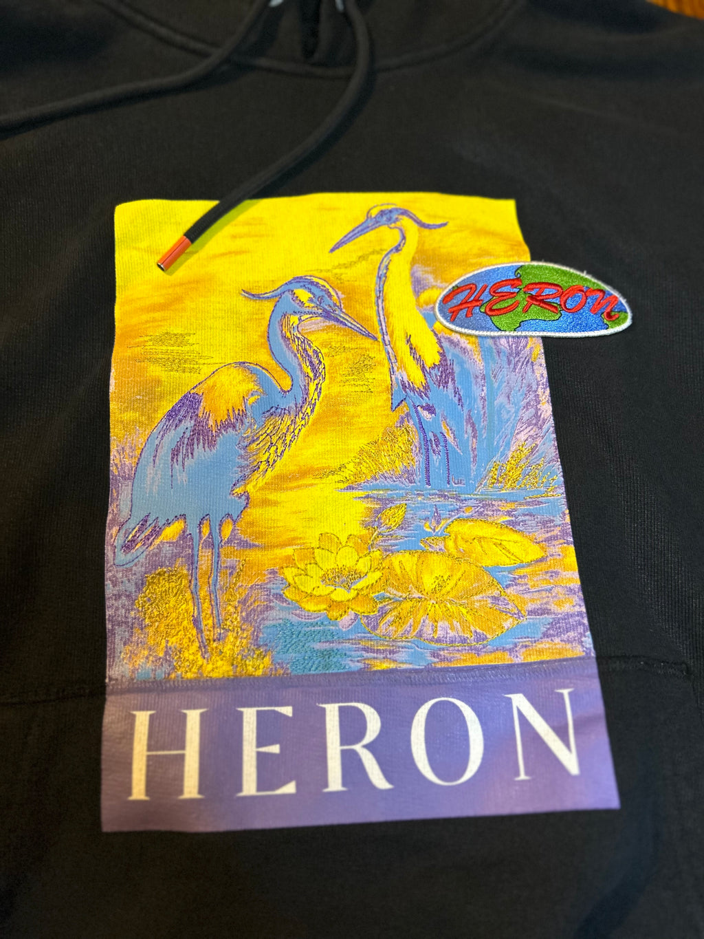 Heron Preston Black Heron Graphic Hoodie and Cyrillic СТИЛЬ Logo Sweatpants Set Size XL HMCH024 Orange Tab Authentic