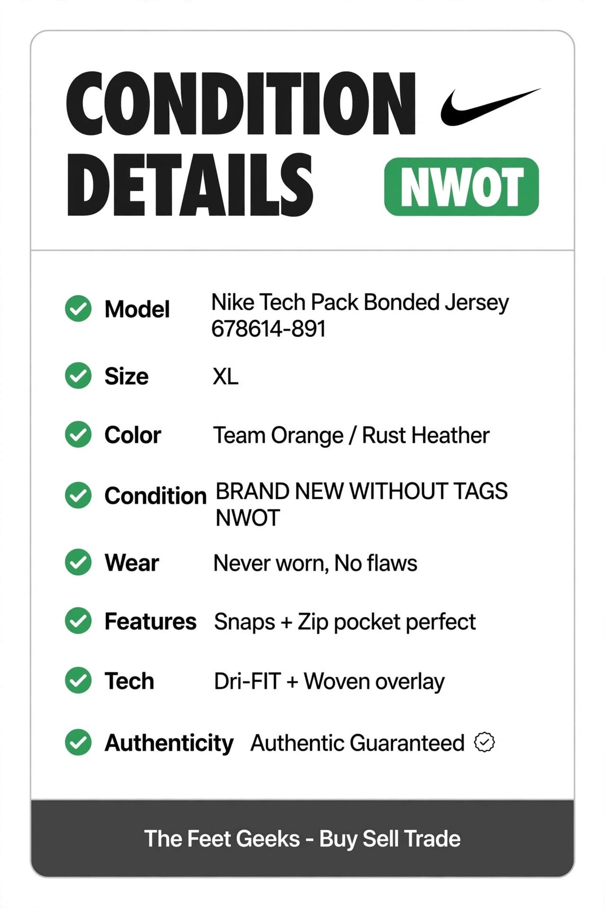Nike Tech Pack Bonded Jersey Mens XL Orange 678614-891 NWOT New No Tags