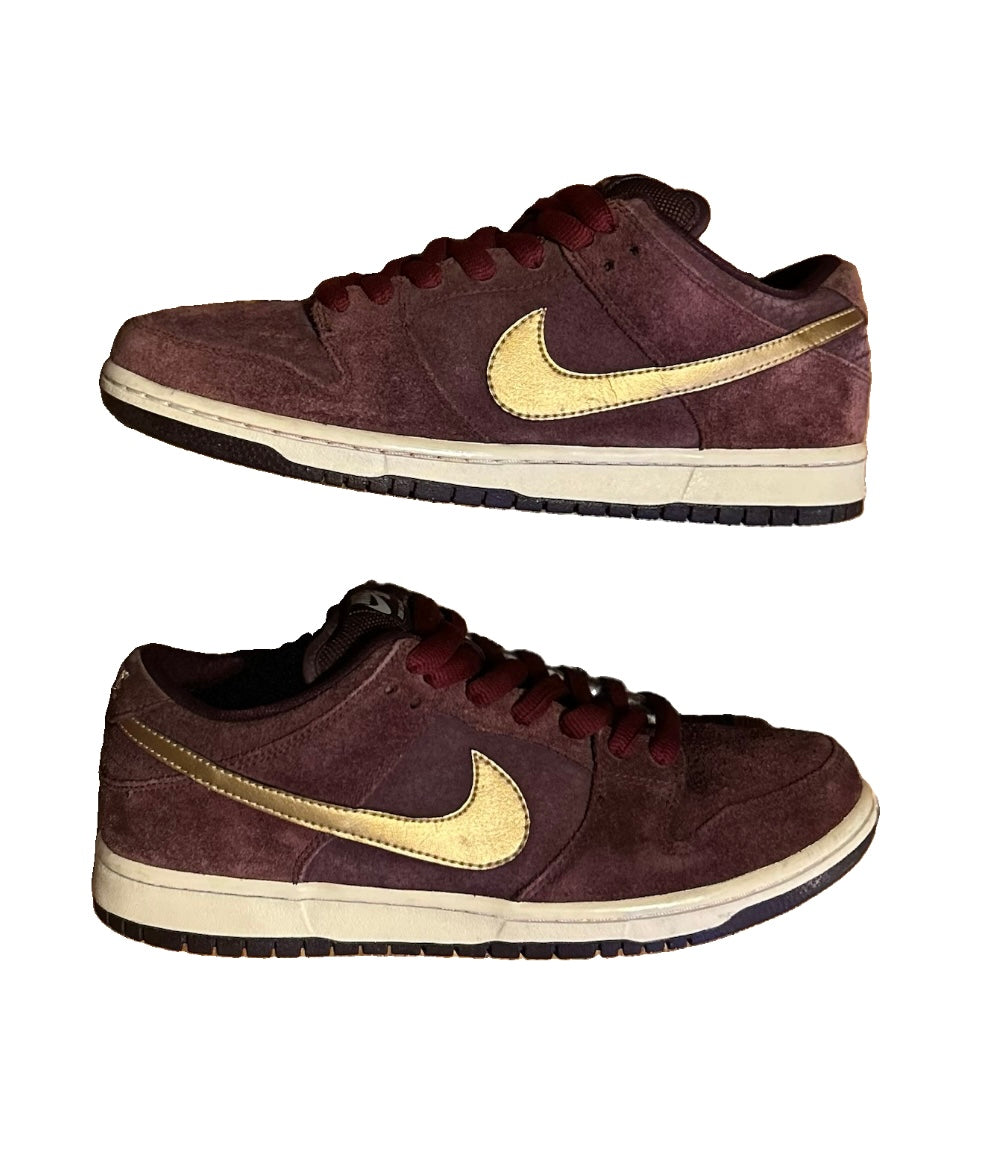 Nike SB Dunk Low Pro Deep Burgundy Metallic Gold 304292-600 Size 8 Used Good Condition No Box 2011