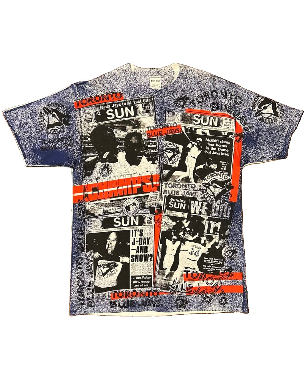 1992 Toronto Blue Jays Front Pages Newspaper Tee XL Deadstock USA Vintage MLB