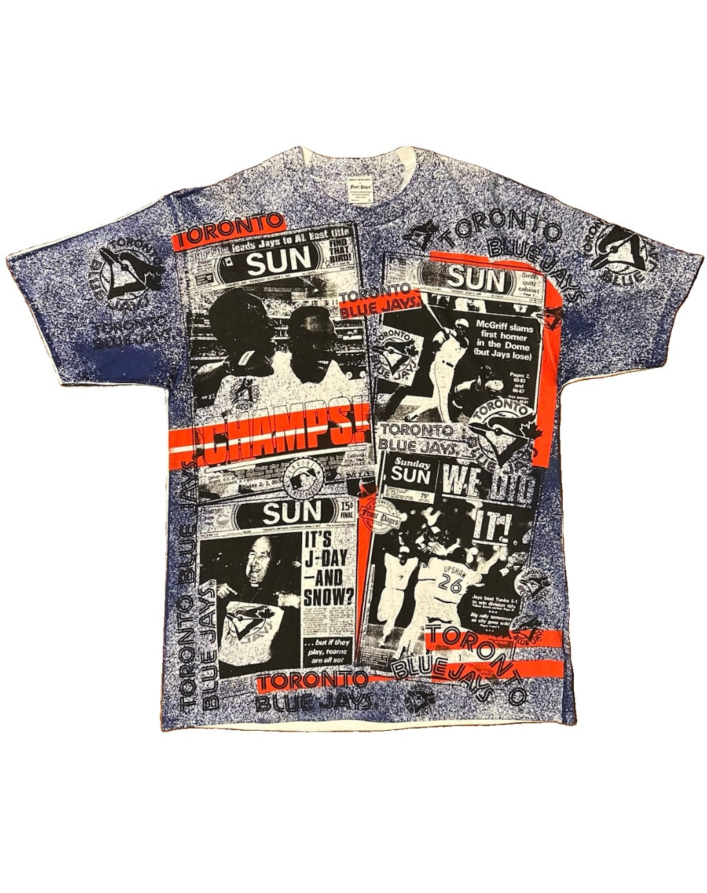 1992 Toronto Blue Jays Front Pages Newspaper Tee XL Deadstock USA Vintage MLB