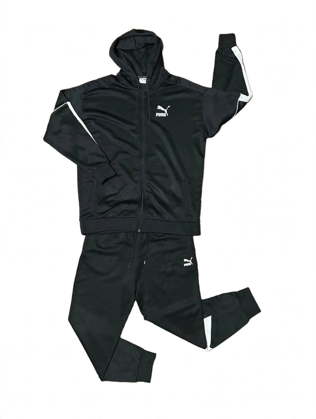 Puma Iconic MCS Tracksuit Mens Set Top XL Pants L Black White Hooded 595300 576376
