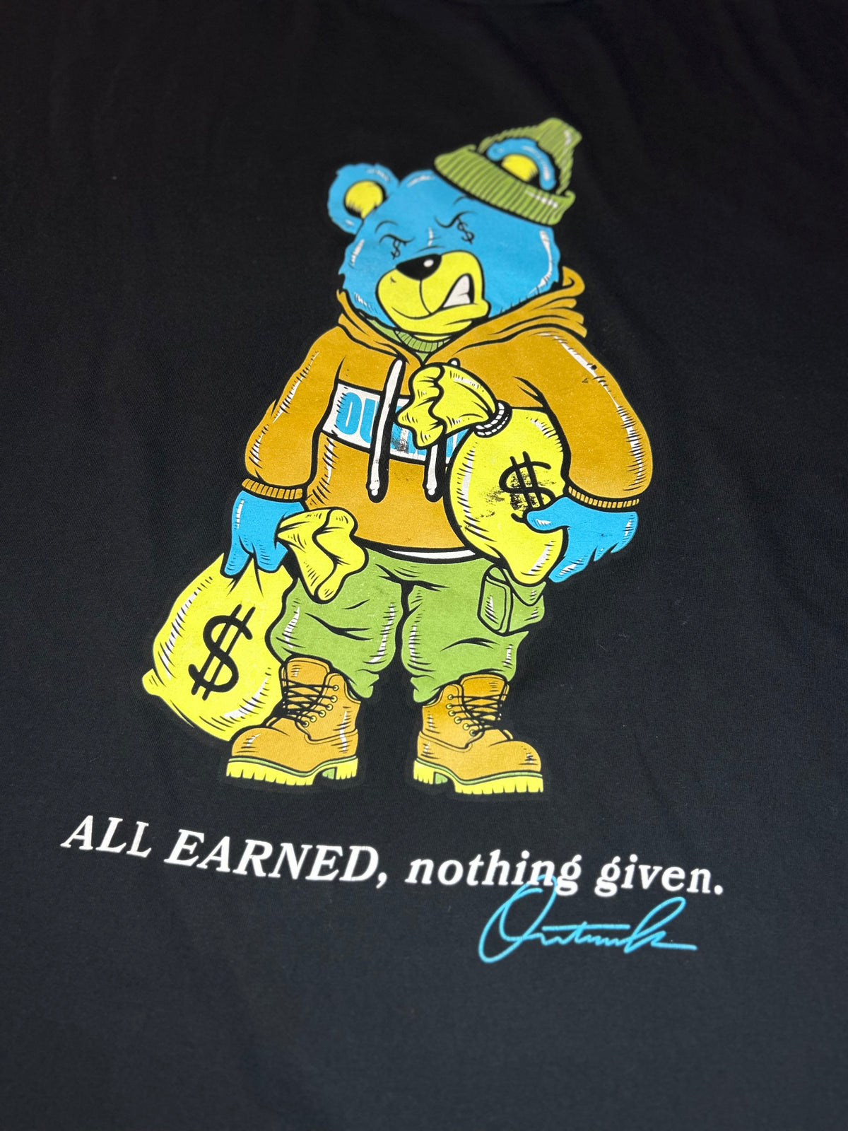 Outrank Brand 2XL Money Bear Tee Black All Earned Nothing Given Streetwear T Shirt