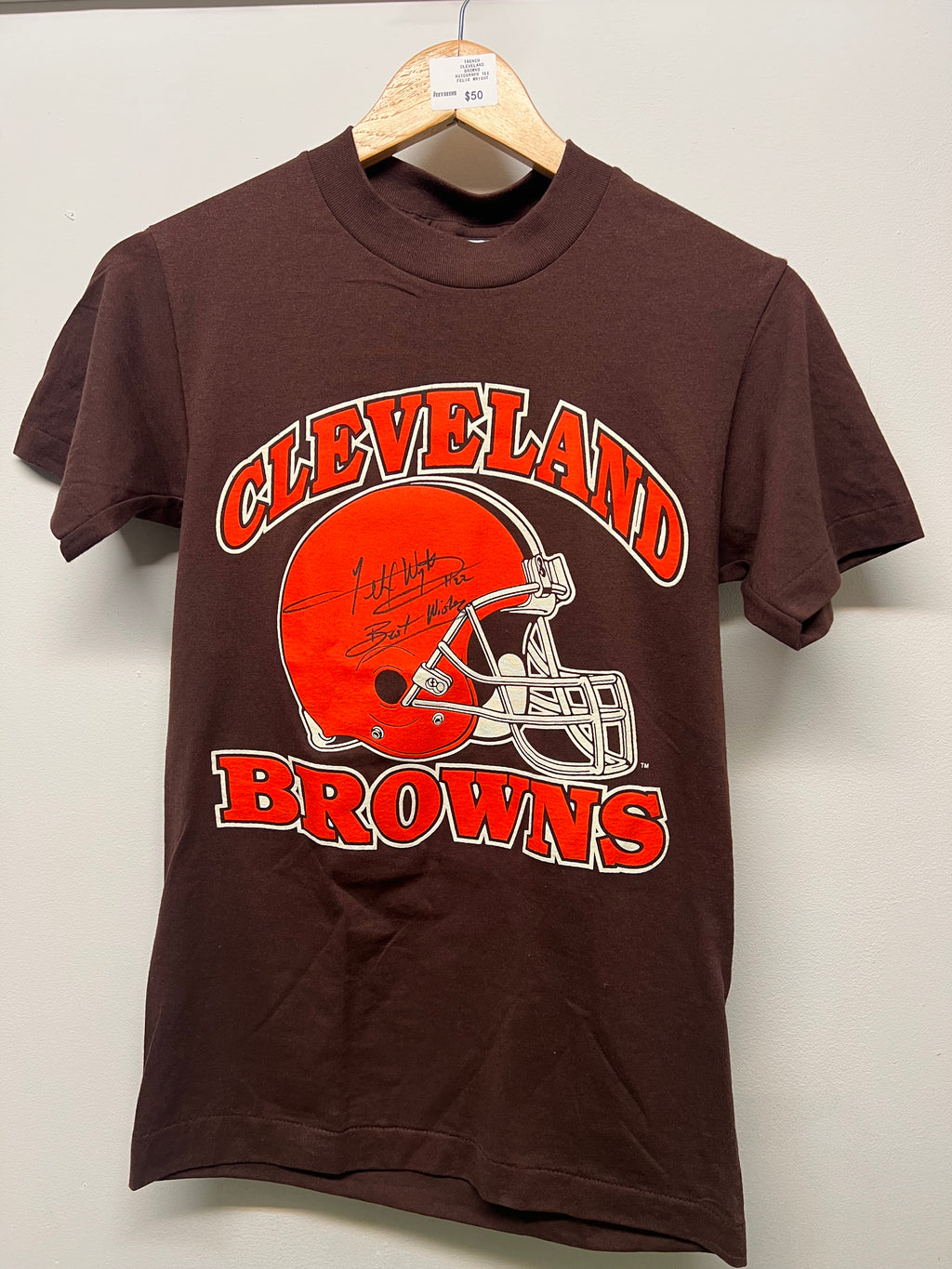 Men’s Trench Cleveland Browns Felix Wright Autograph Tee Size Small