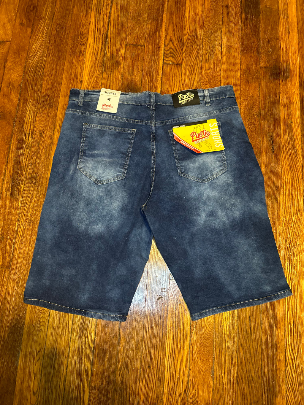 Public Supply Co. NYC Mens Jean Shorts Size 38 Distressed Patchwork Stretch Denim NWT