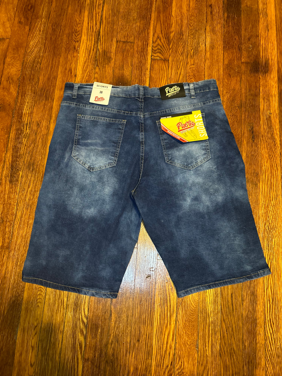 Public Supply Co. NYC Mens Jean Shorts Size 38 Distressed Patchwork Stretch Denim NWT