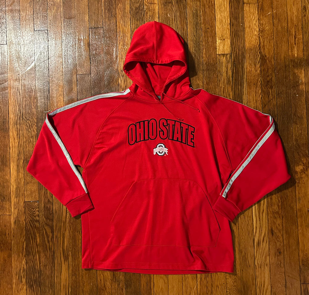Ohio State Buckeyes Hoodie Mens XL Pro Edge Y2K Embroidered Red Gray Stripe OSU