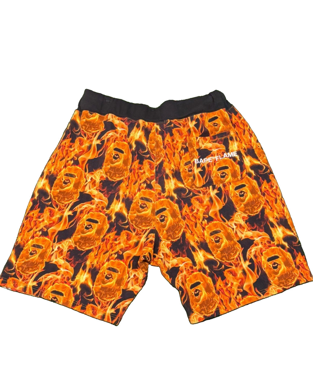 A Bathing Ape Bape Flame Sweat Shorts XL Ape Head All Over Print Orange Black