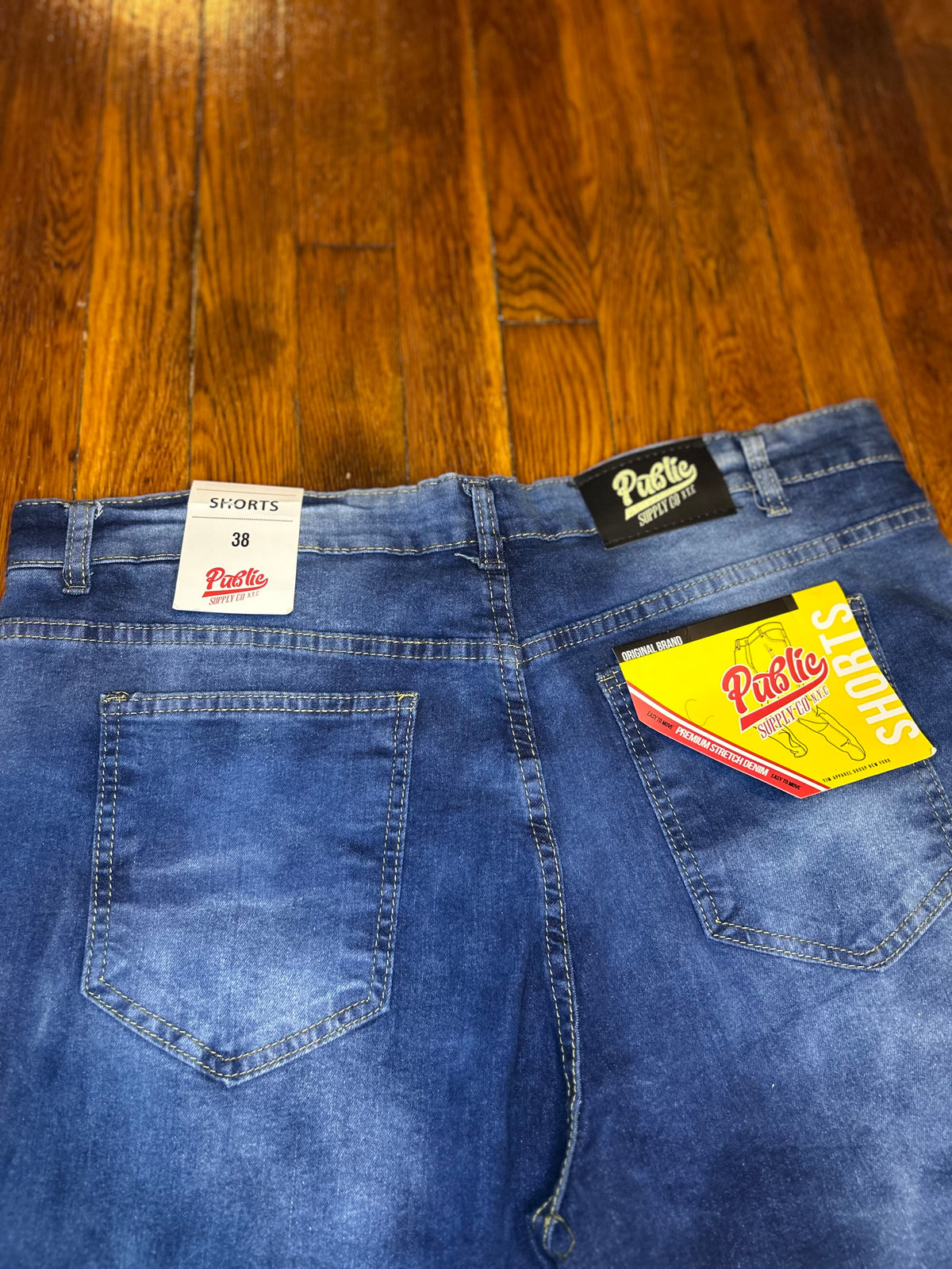 Public Supply Co. NYC Mens Jean Shorts Size 38 Distressed Patchwork Stretch Denim NWT