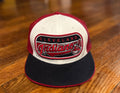 New Era 59FIFTY Cleveland Indians Retro Oval Script Pinwheel Fitted Cap White Red Black 7 5/8 60.6cm Cooperstown Collection